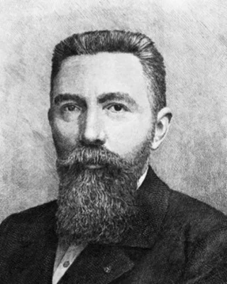 Émile Baudot auf einem alten Stich: ein Mann mit kurzem, nach oben gekämmtem Haar und langem dunklem Vollbart, in dunklem Anzug.
