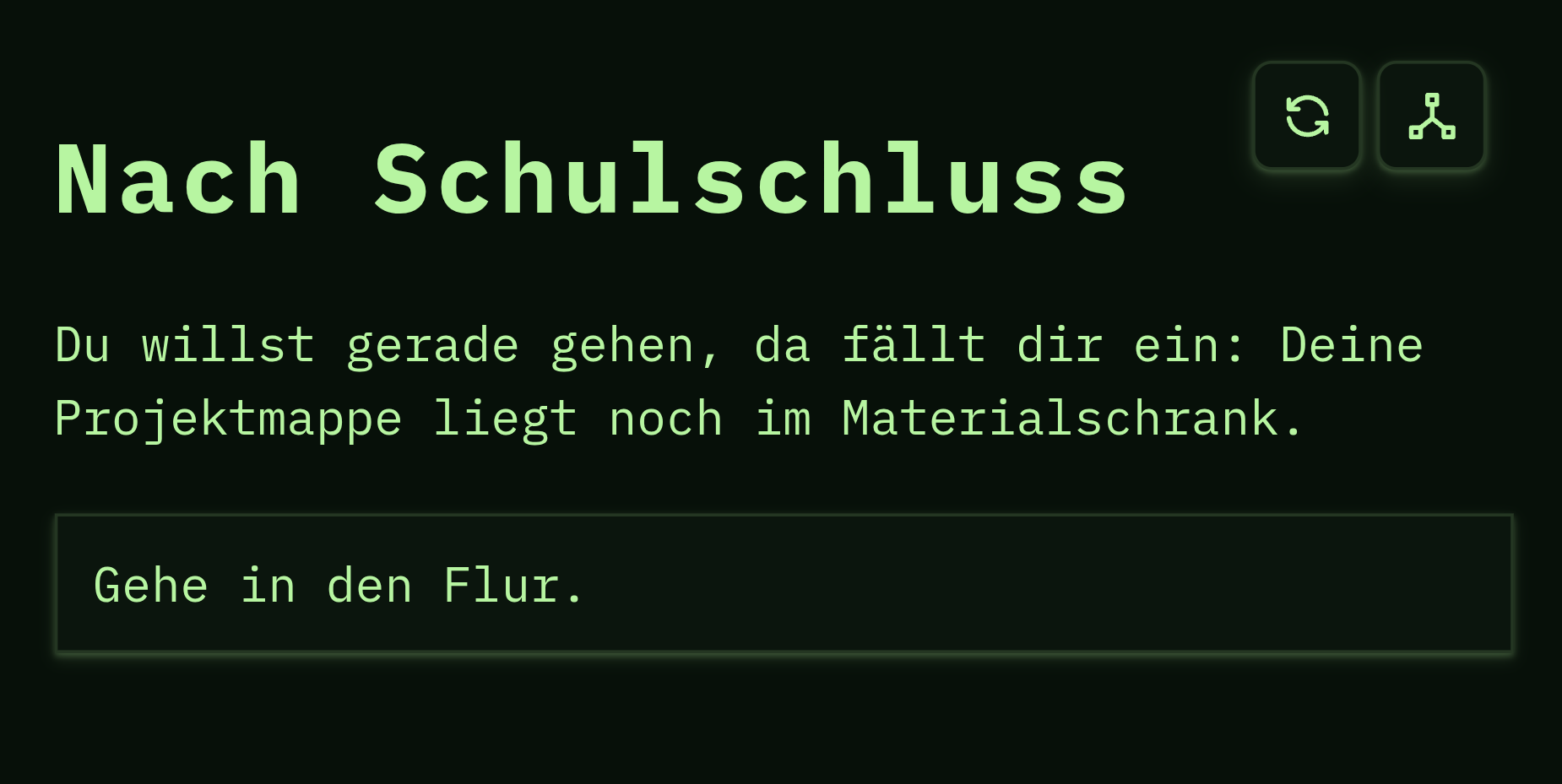 Die Geschichte im schwarzen Terminal-Theme mit grüner Monospace-Schrift.