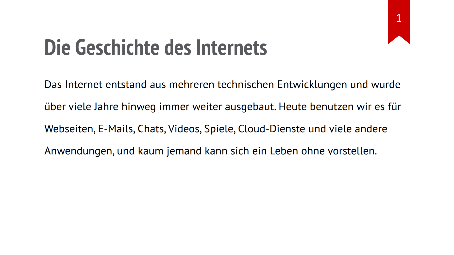 Eine Folie mit einem langen Absatz, der fast die ganze Fläche füllt.