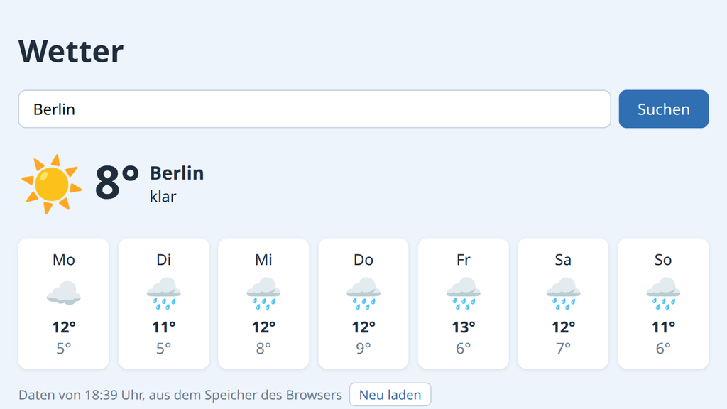 Eine Wetter-App für Berlin: 12 Grad und bedeckt, darunter die Vorhersage für sieben Tage