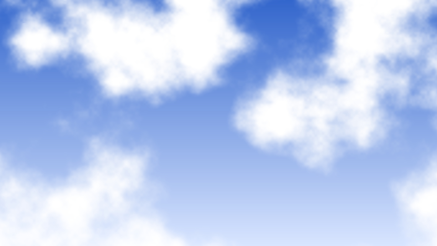 Ein blauer Himmel, oben tiefer, unten heller, mit weißen, ausgefransten Wolken in verschiedenen Größen.