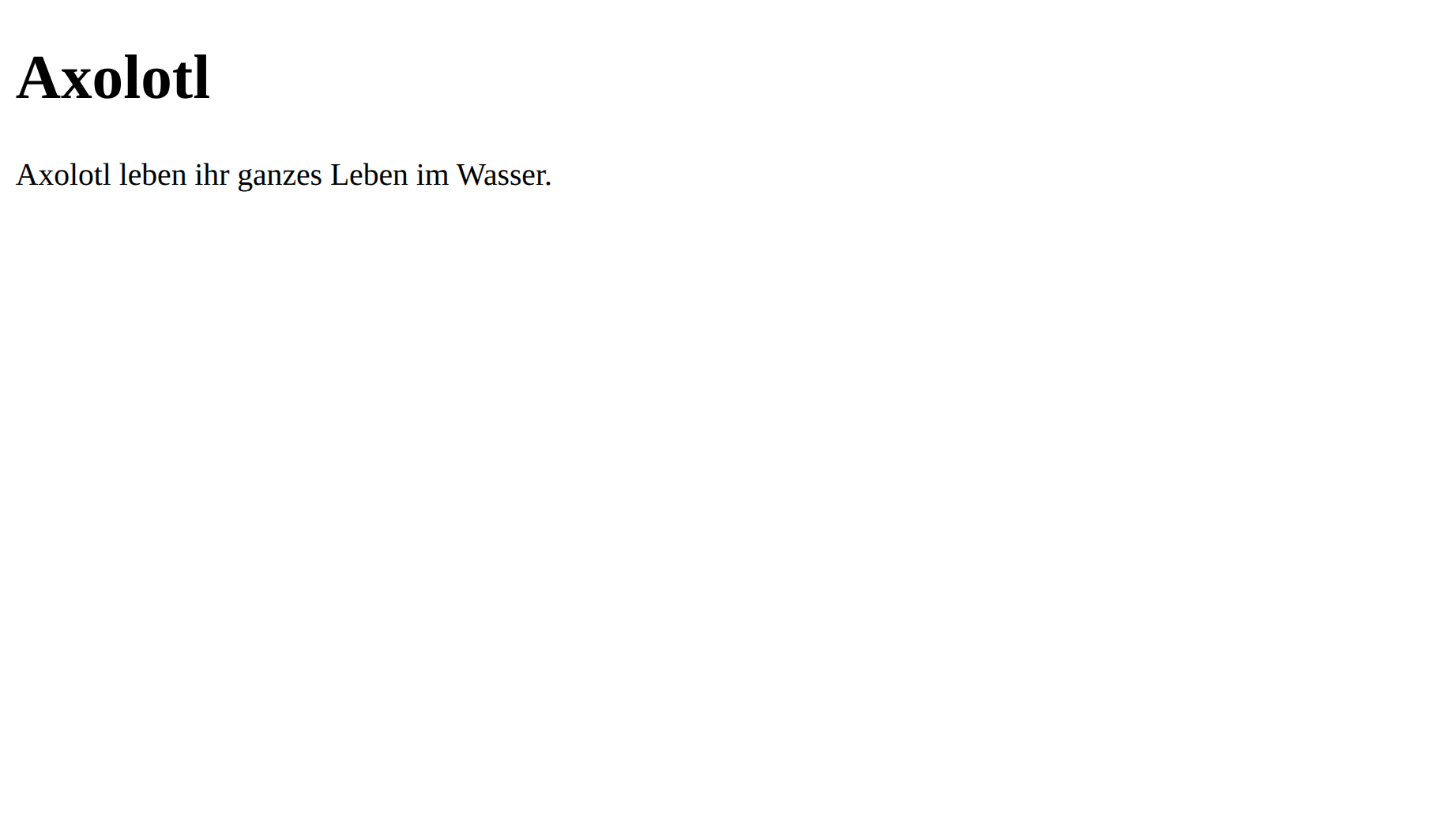 Die Seite zeigt nur, was im body steht: die Überschrift und den Absatz.