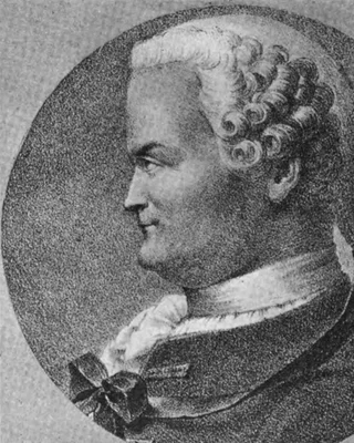 Johann Heinrich Lambert im Profil nach links, Lithografie: ein Mann mit gelockter Perücke und Halsbinde in einem runden Bildfeld.