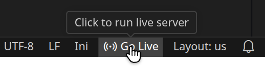 Der Eintrag »Go Live« unten rechts in der Statusleiste; der Tooltip sagt »Click to run live server«.