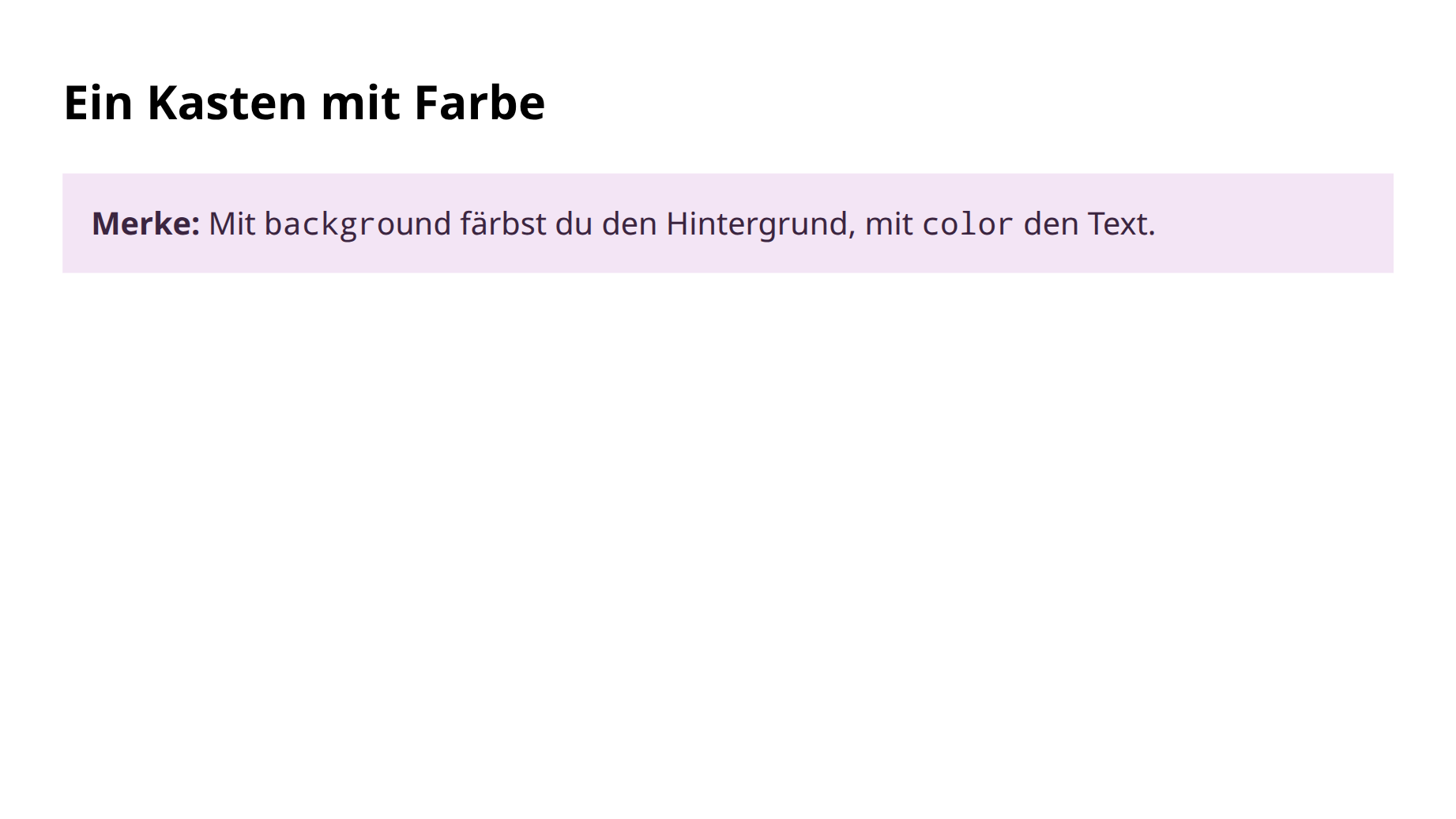 Unter einer Überschrift ein hellvioletter Kasten mit dunkelvioletter Schrift.