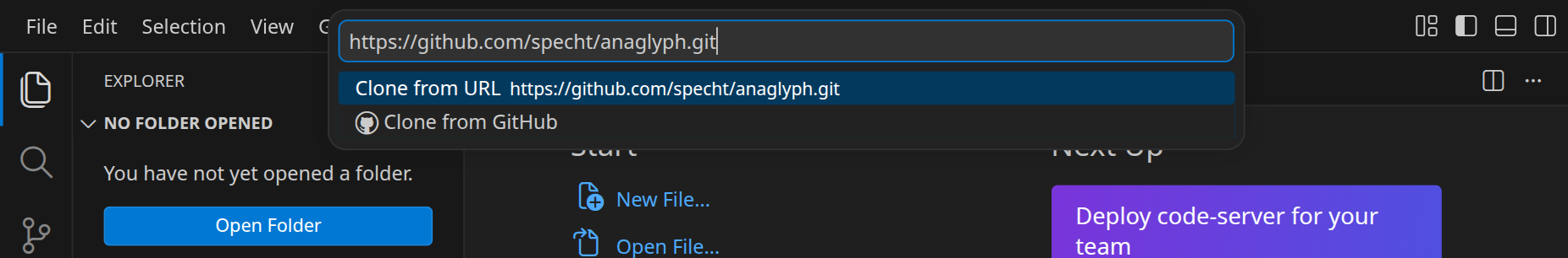 Das Eingabefeld für die Adresse des Repositorys.