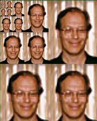 Lance Williams, lächelnd mit Brille, mehrmals im selben Bild: unten groß, darüber kleiner, oben links immer kleiner, jede Stufe halb so groß wie die vorige.