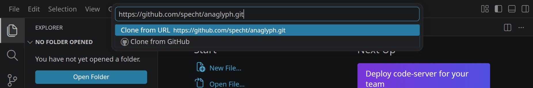 Das Eingabefeld für die Adresse des Repositorys.